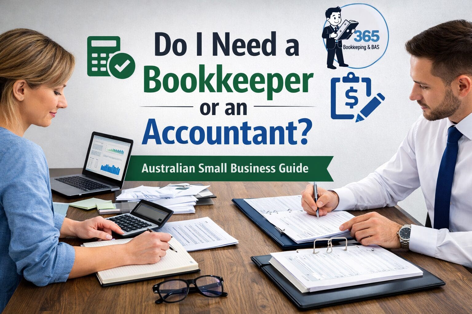 Do I need a bookkeeper or an accountant – Australian small business guide comparing bookkeeping services and accounting support by 365 Bookkeeping & BAS